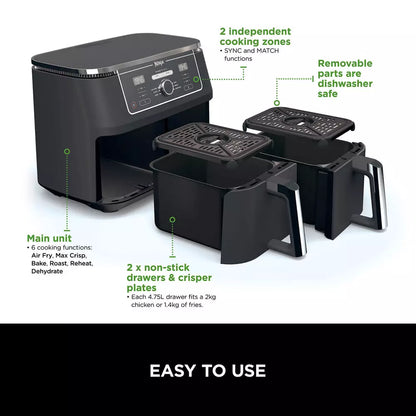 Ninja Foodi MAX Dual Zone Air Fryer [AF400UK] 6 Functions, 9.5L