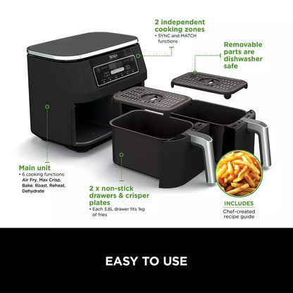 Ninja Foodi Dual Zone Air Fryer [AF300UK] 6 Functions, 7.6L