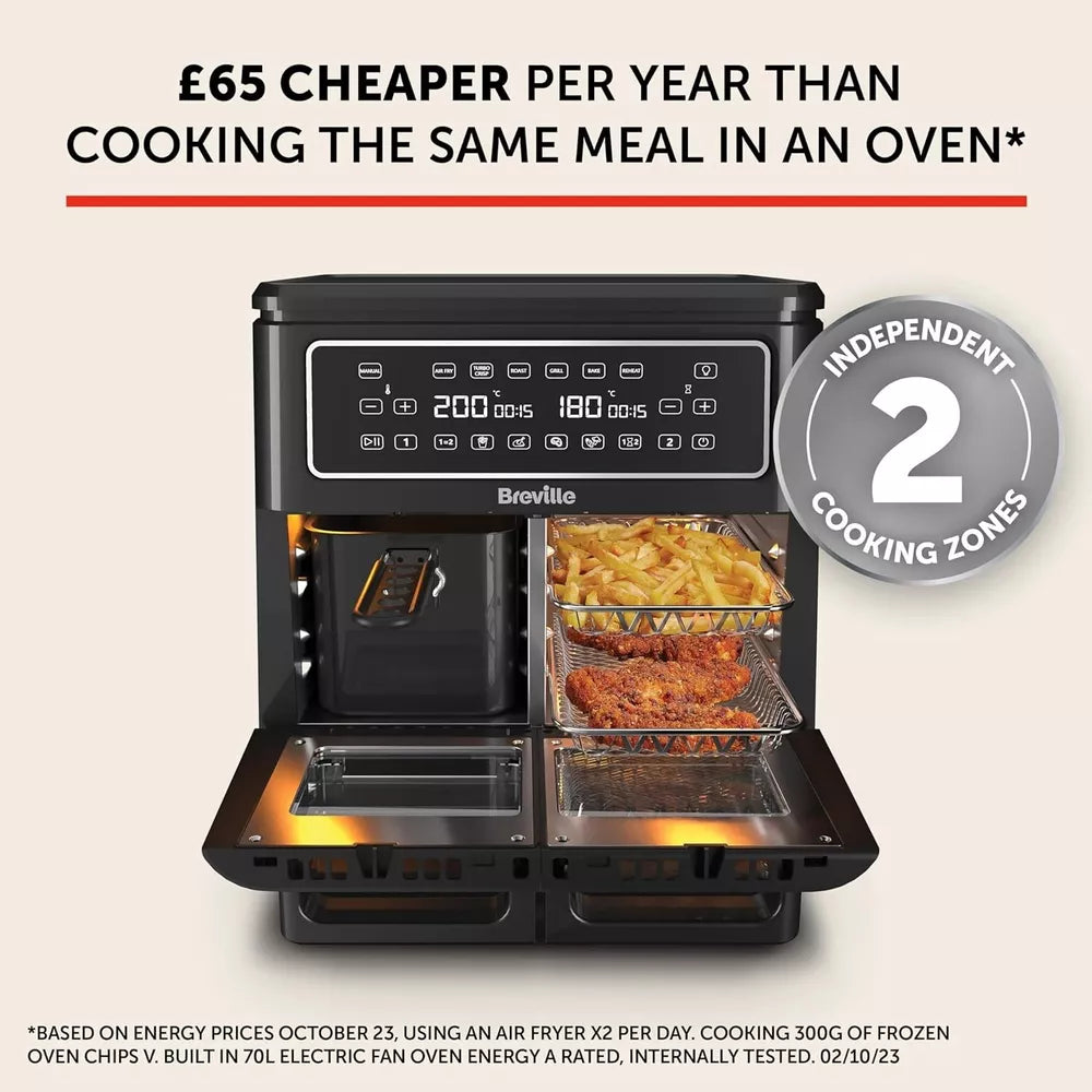 Breville Halo Flexi Digital Dual Air Fryer Oven 11L 2400W Black VDF130