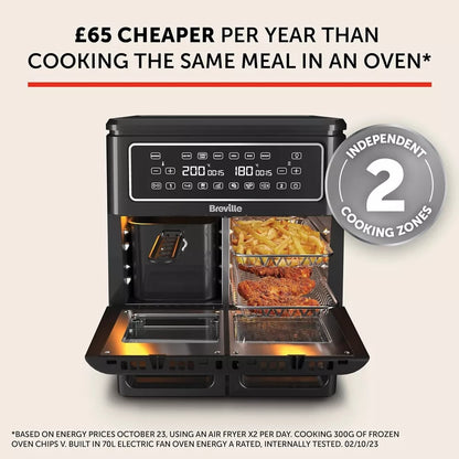 Breville Halo Flexi Digital Dual Air Fryer Oven 11L 2400W Black VDF130