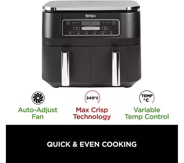 Ninja AF300UK Foodi Dual Zone Air Fryer 6 Functions 7.6L + 2 Year Warranty (New)