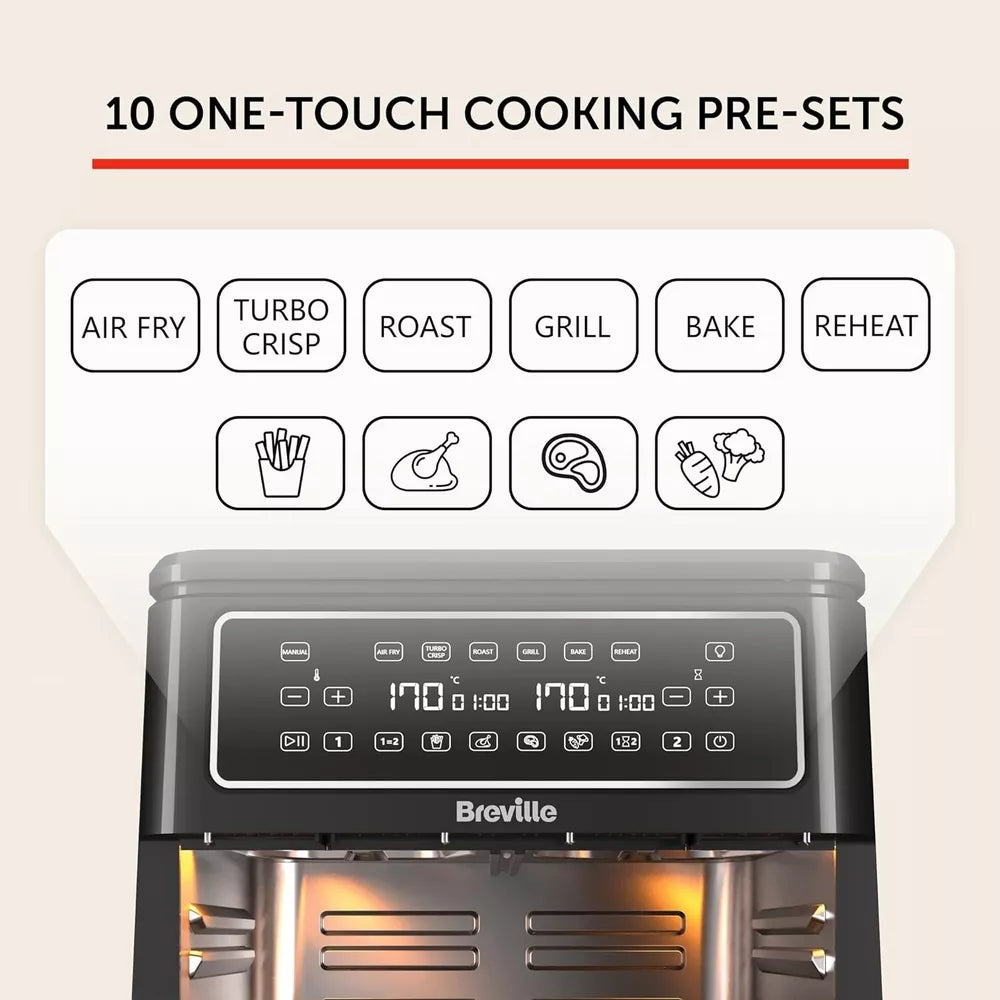 Breville Halo Flexi Digital Dual Air Fryer Oven 11L 2400W Black VDF130