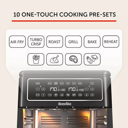 Breville Halo Flexi Digital Dual Air Fryer Oven 11L 2400W Black VDF130