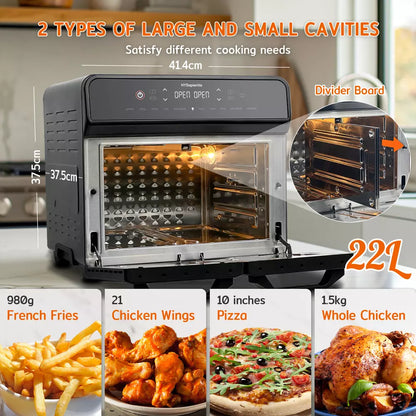 HYSapientia 22L Dual Zone Air Fryer Oven With Rotisserie Large Convection Oven