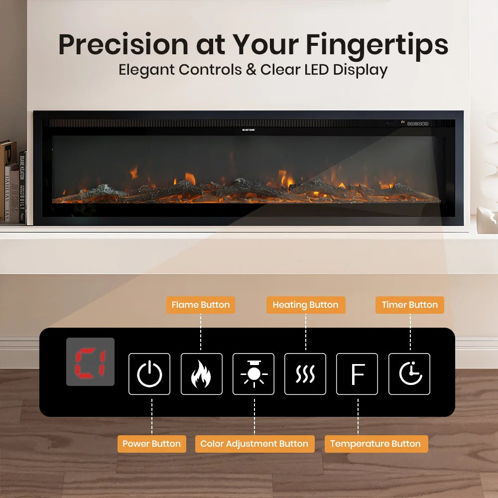 Ketilfrith Electric Fireplace with Remote Included, 12 Flame Colours, and 1800W